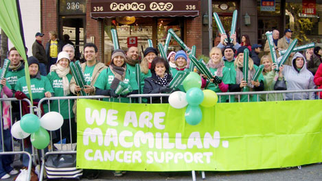 Macmillan Cancer Support Cheerers at the New York Marathon 16-mile mark